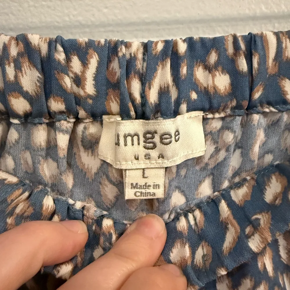 Umgee Leopard Print Mini Skirt Blue Linen Blend Size Large - Image 6