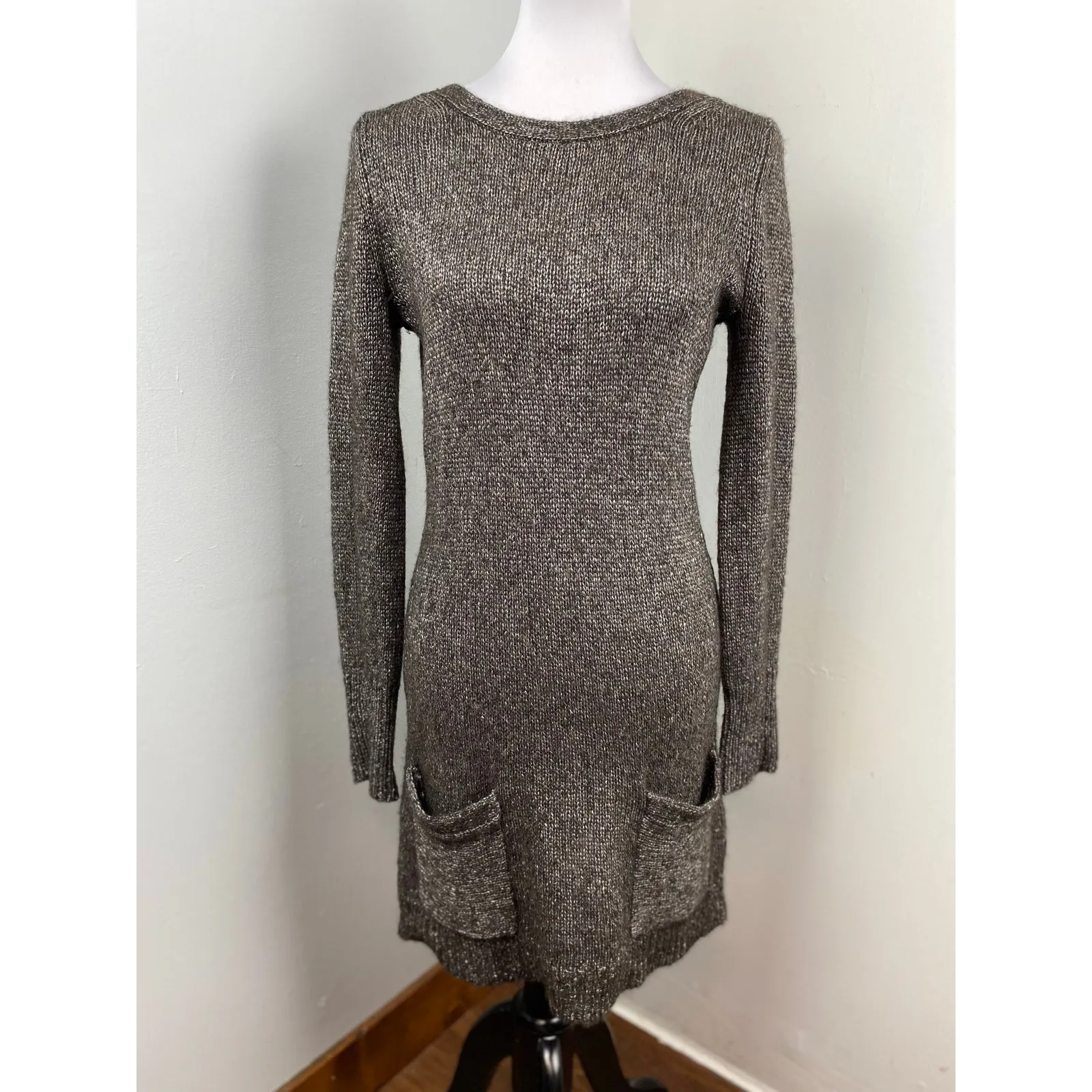 Inhabit Gray Fuzzy Longline Alpaca Blend Backless Cardigan Sweater Dress Medium - Image 4