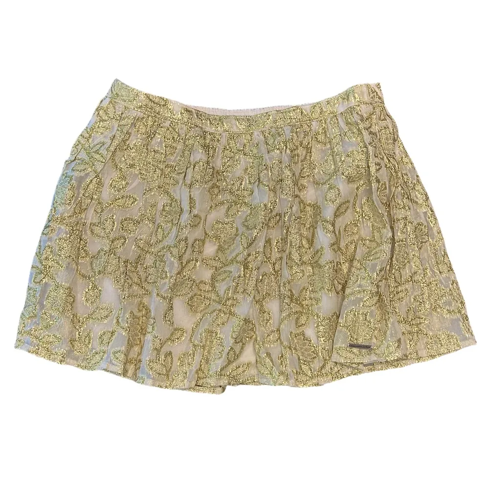 VTG Y2K Abercrombie & Fitch floral gold shiny  Xmas ruffle Mini Skirt logo NWT S - Image 3