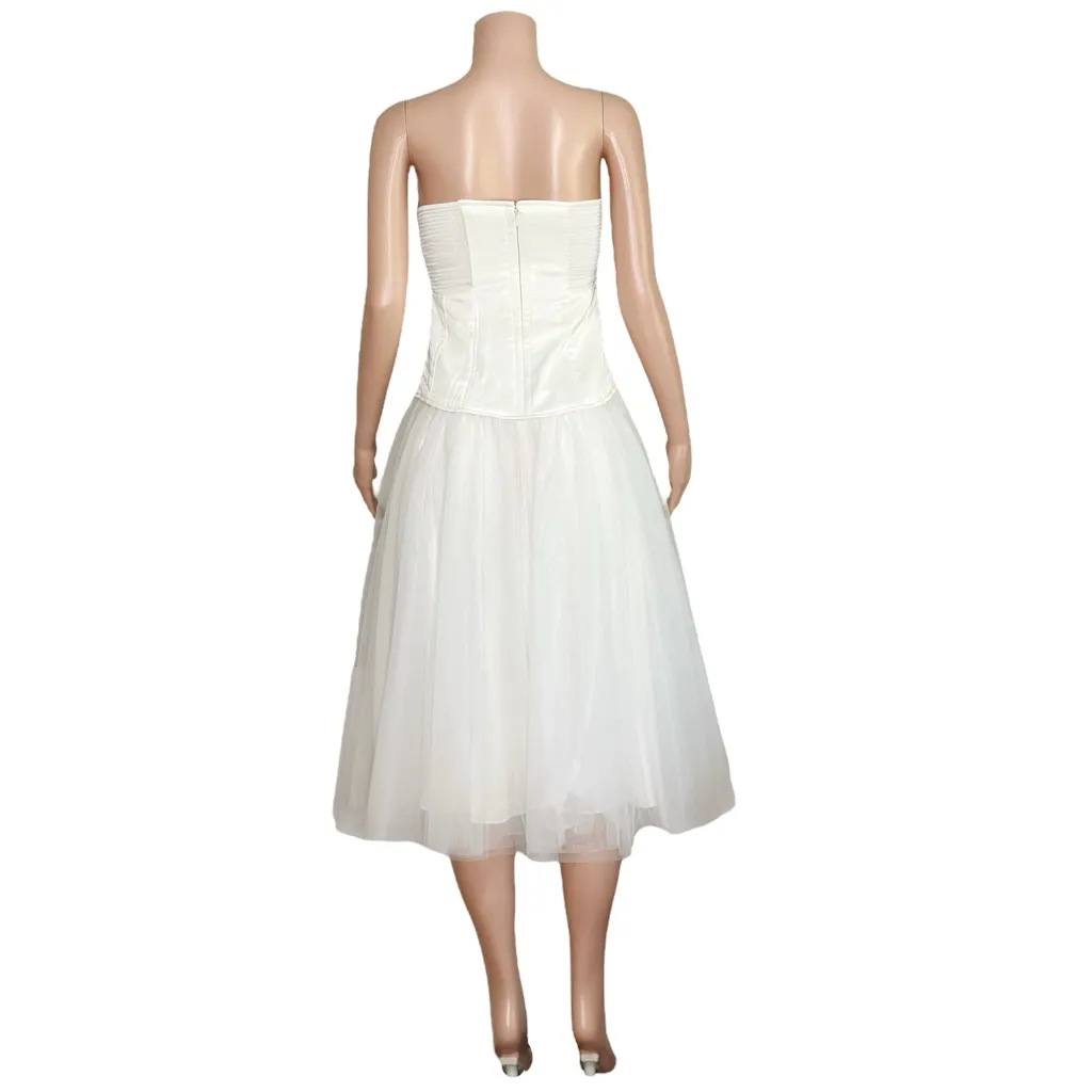 BHLDN Strapless A-Line Satin Tulle-Skirt Midi Dress, Ivory, Small - Image 11