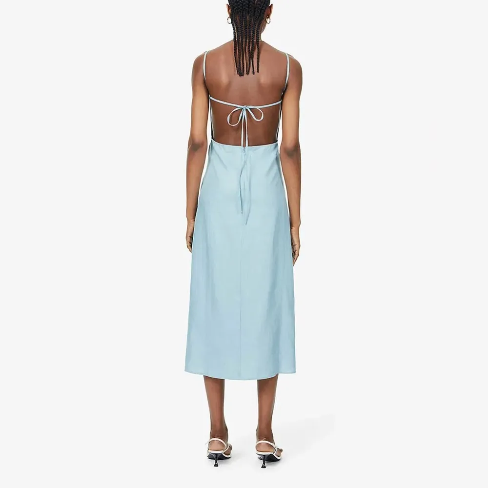 REFORMATION Nia 100% Linen Midi Dress In Turquoise - Image 4