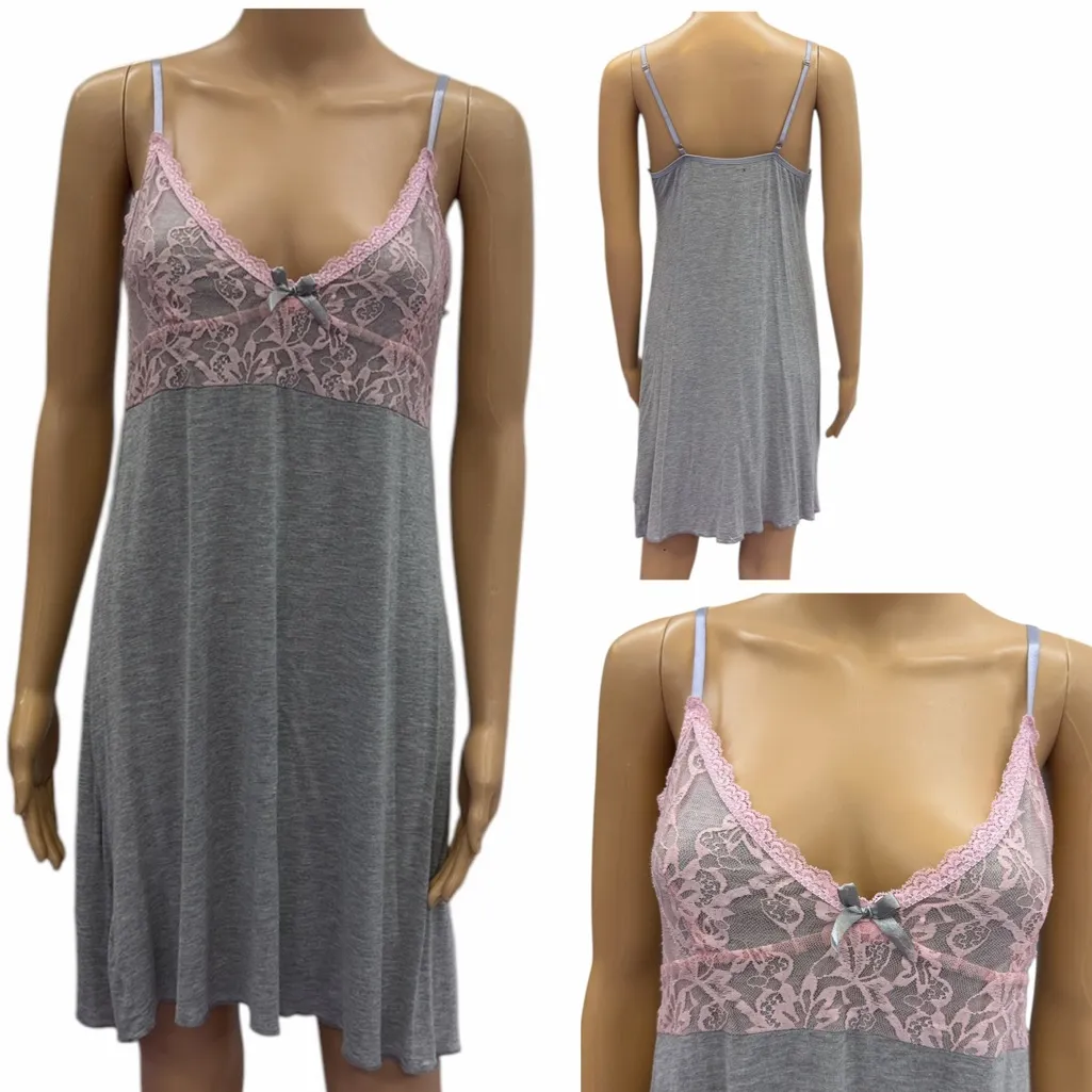 Y2K Vintage Daisy Fuentes Gray and Pink Nightgown Womens Medium - Image 2