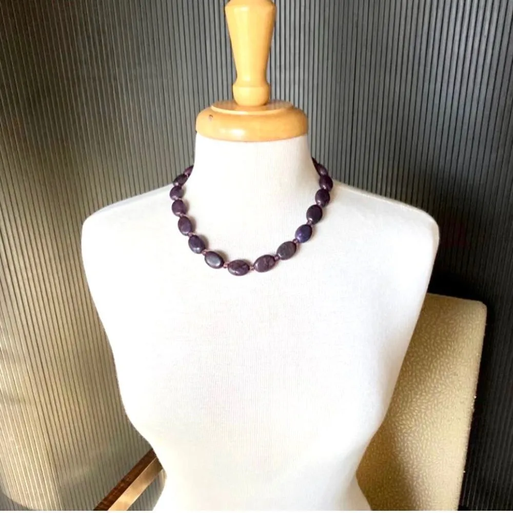 Aubergine Jade and Czech glass antique silver plate necklace and earrings set - Image 12