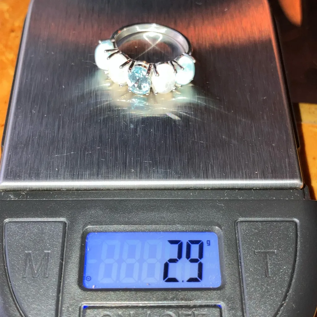 Blue Topaz Rainbow Moonstone Sterling Silver Ring Size 6 - Image 8