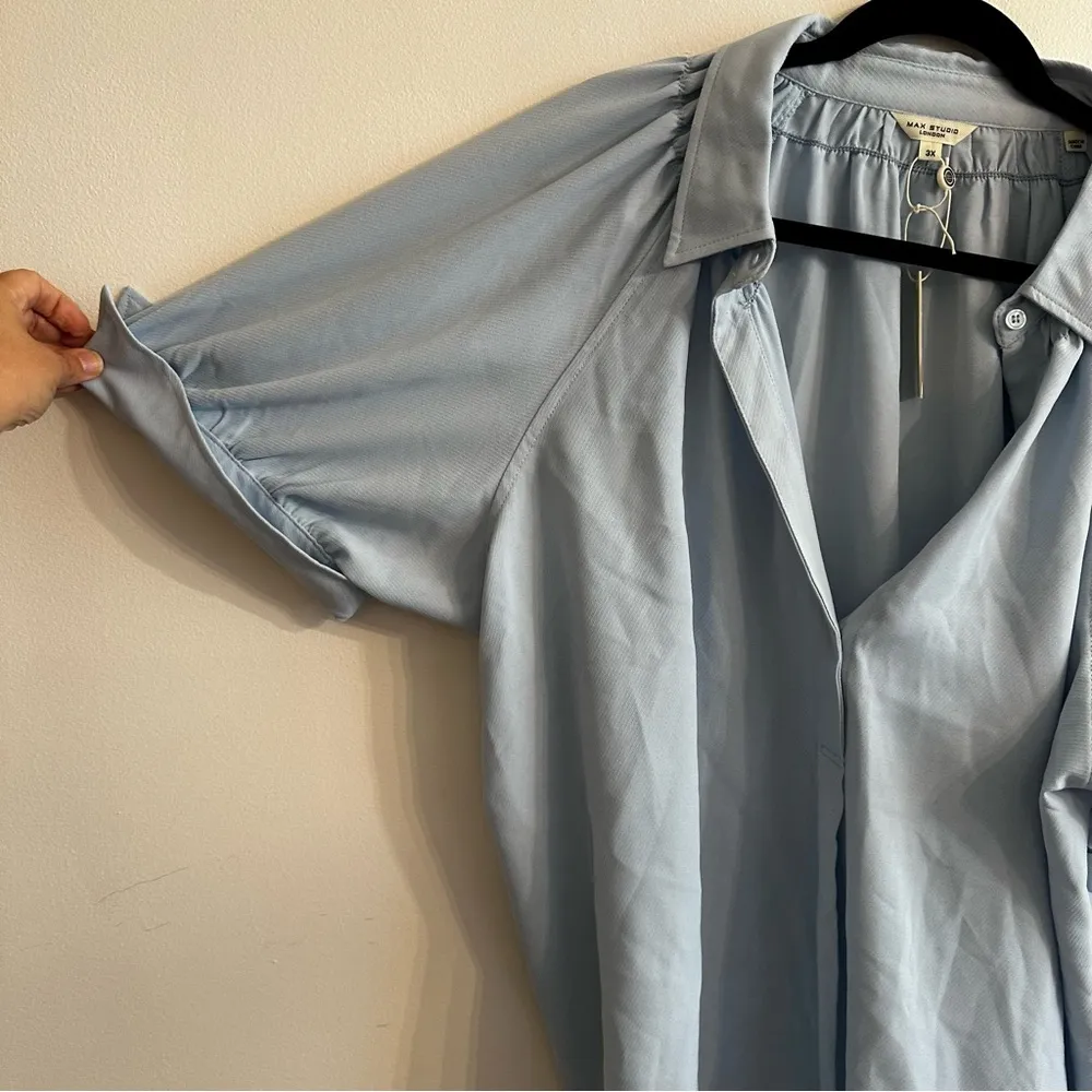 NWT Max Studio London Short Sleeve Blouse in Kent BLUE Women’s 3X cuff sleeve - Image 3