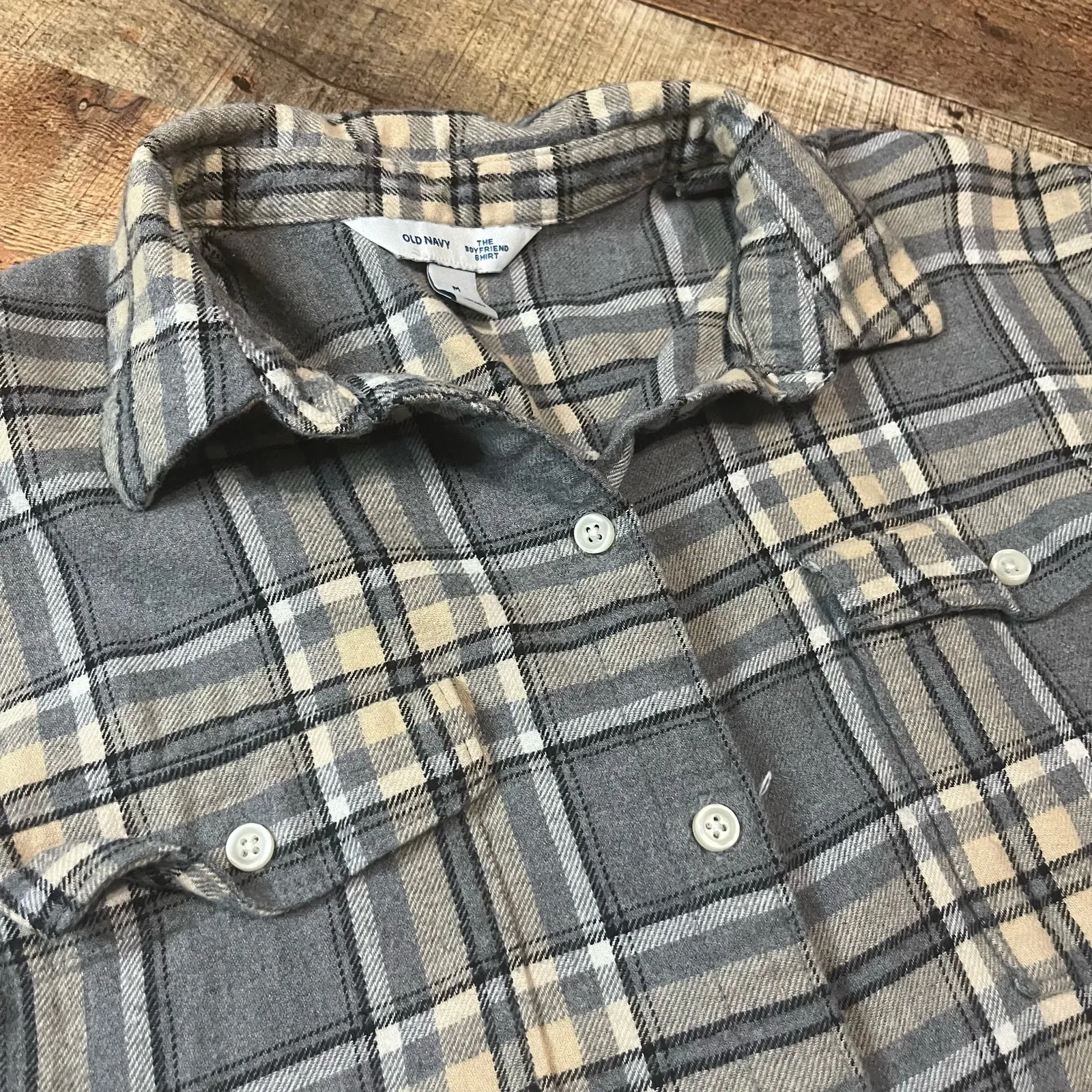 Old Navy Womens Plaid 100% Cotton Boyfriend Shirt Button Down Tunic Sz M Flannel - Image 2