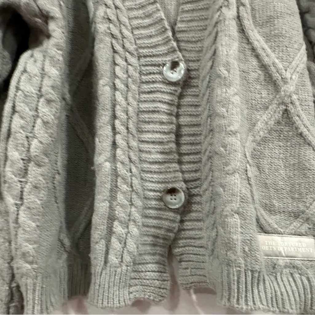 Taylor Swift The Tortured Poet's Department Gray Cardigan Sweater M/ L - Image 3