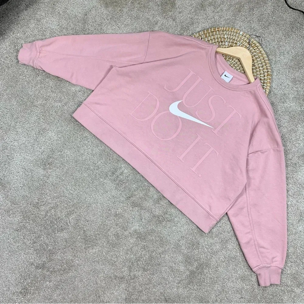 Nike Dri-FIT Get Fit Training Sweatshirt Pullover Oversized Cropped Blush Pink L - Image 5