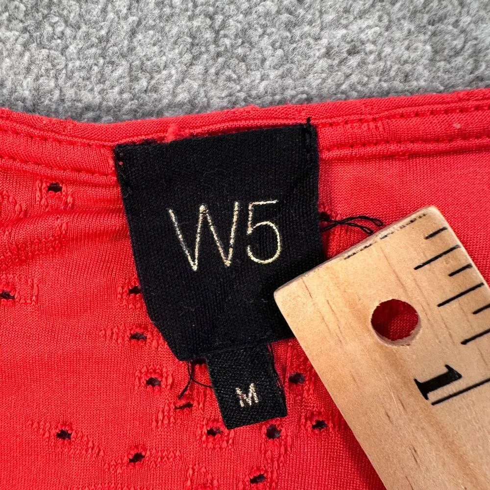 W5 Red Eyelet Blouse Women's Medium Flutter Sleeve Smocked Shoulder Top - Image 3