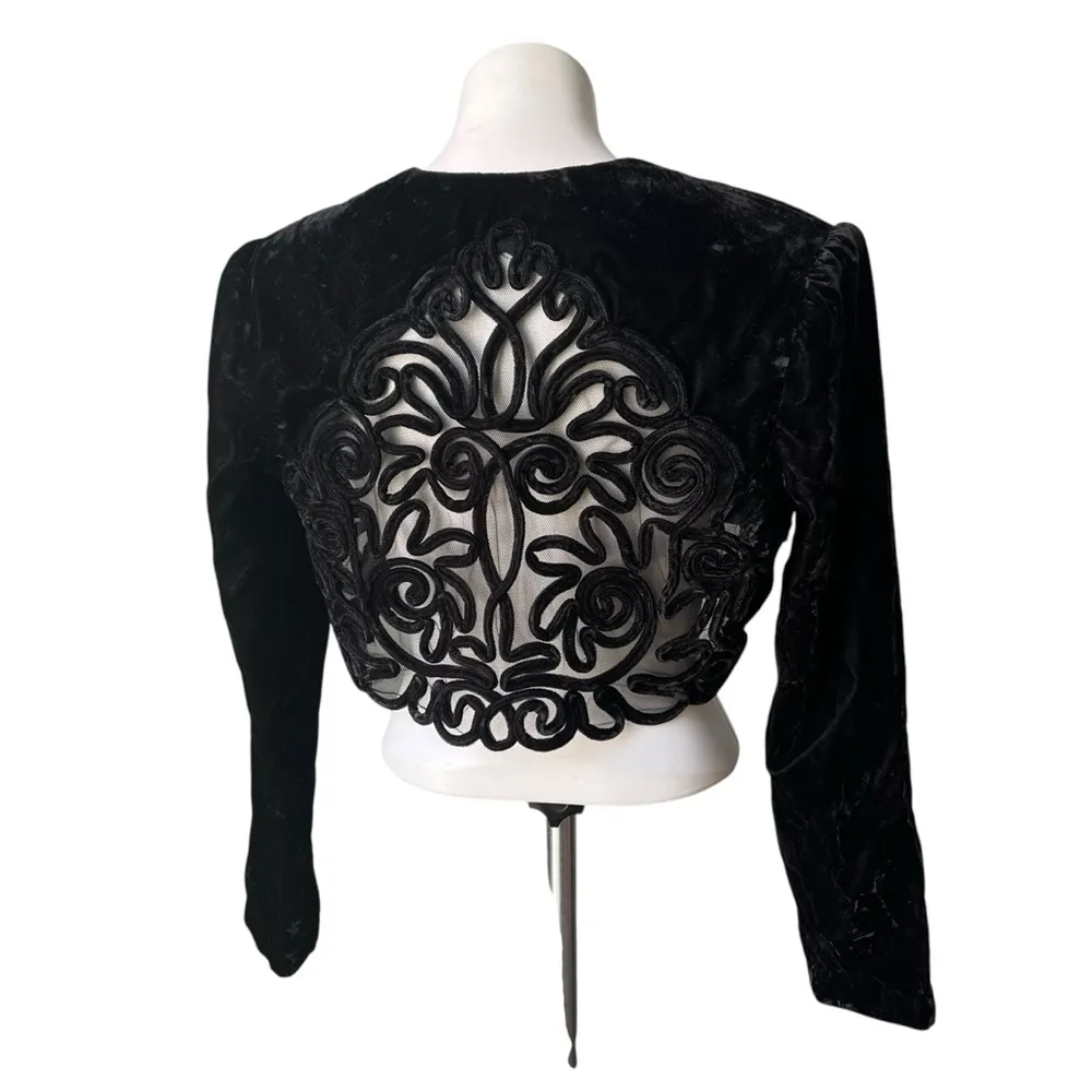 Vintage Scott McClintock Victorian Crushed Velvet Open Front Belero Black Size 10 - Image 5