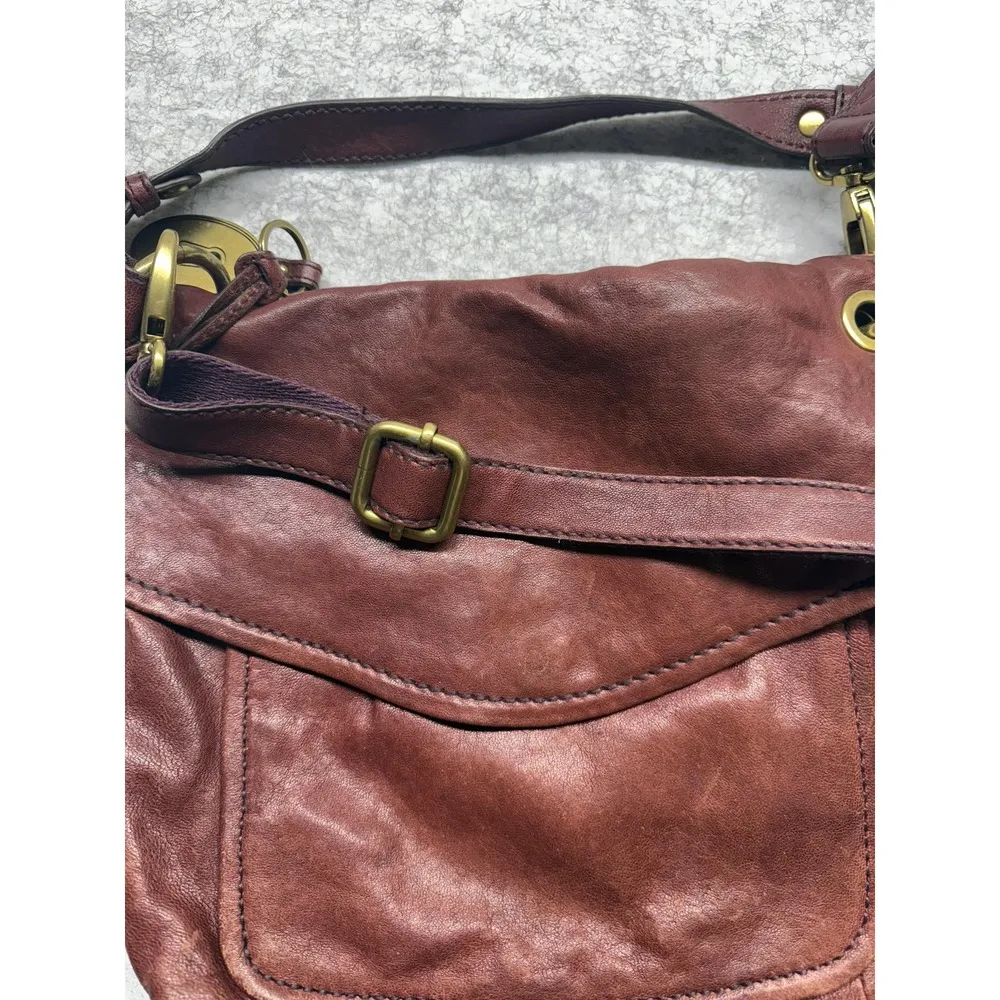 Fossil Crossbody Bag Womens Brown Leather Long Live Vintage Flap Purse Key Tag - Image 14