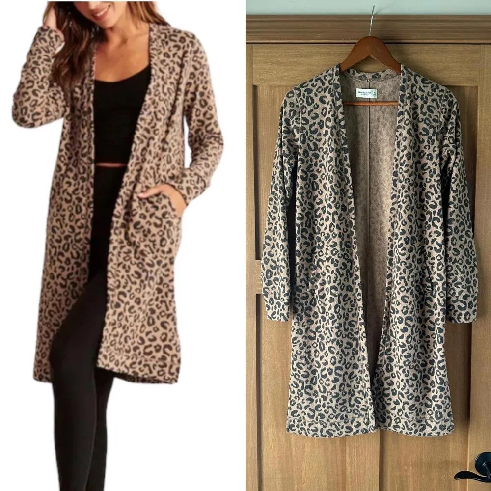 Abercrombie & Fitch Soft A&F Leopard Animal Print Duster Cardigan Women Size XS​ - Image 2