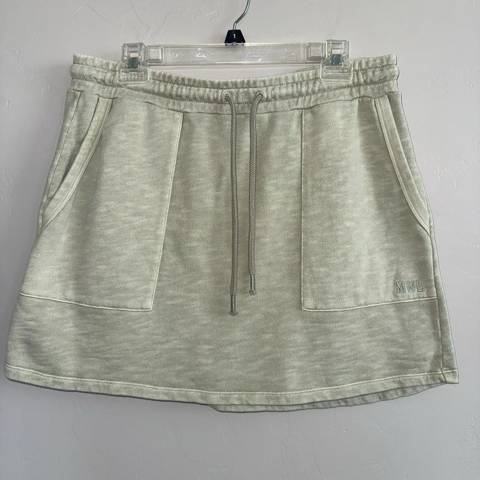 Madewell MWL Pull-on Mini Skirt Woman’s Size L Sage Green Draw String - Image 2