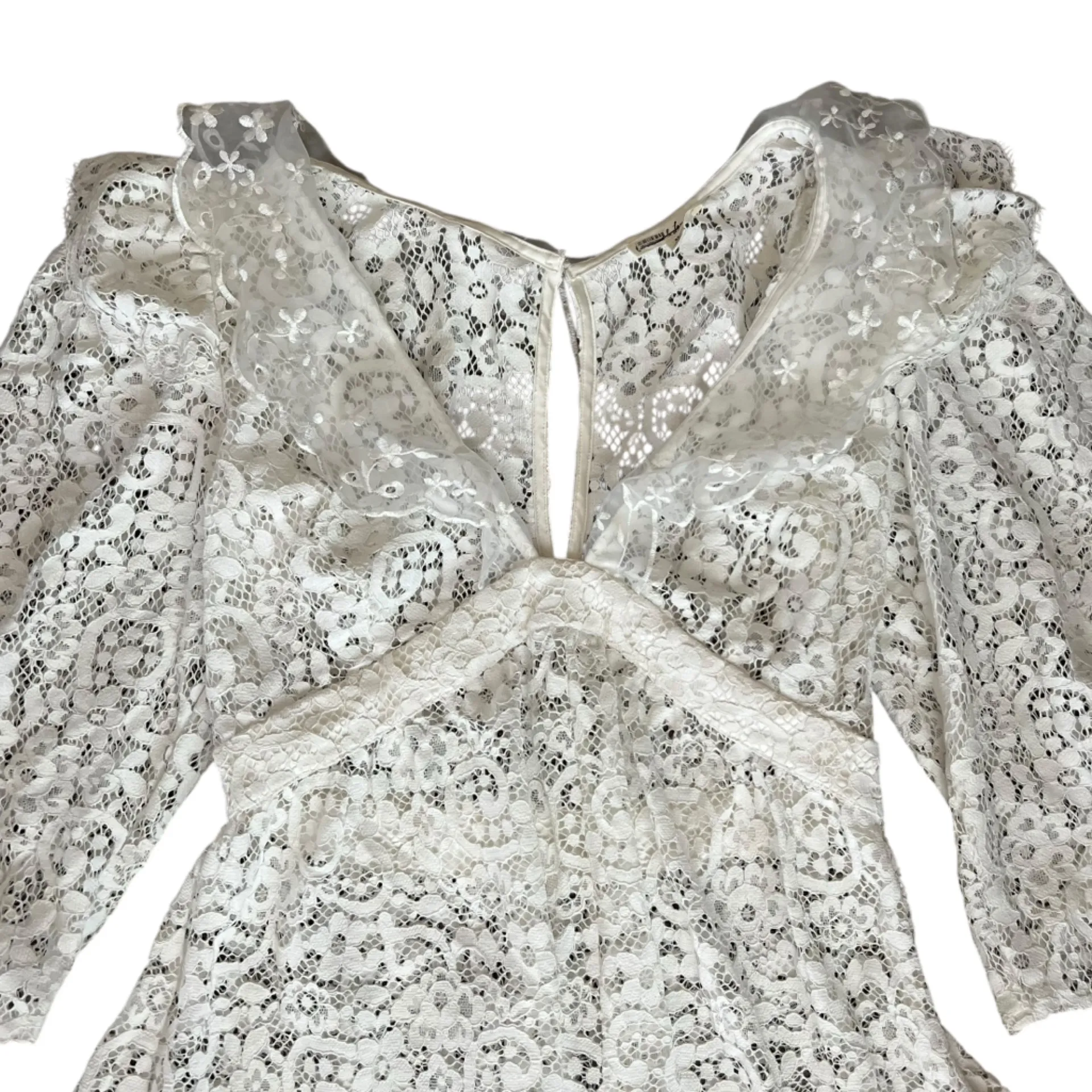 For Love & Lemons Women’s Santo Shorts Romper in White Lace Size Small - Image 4