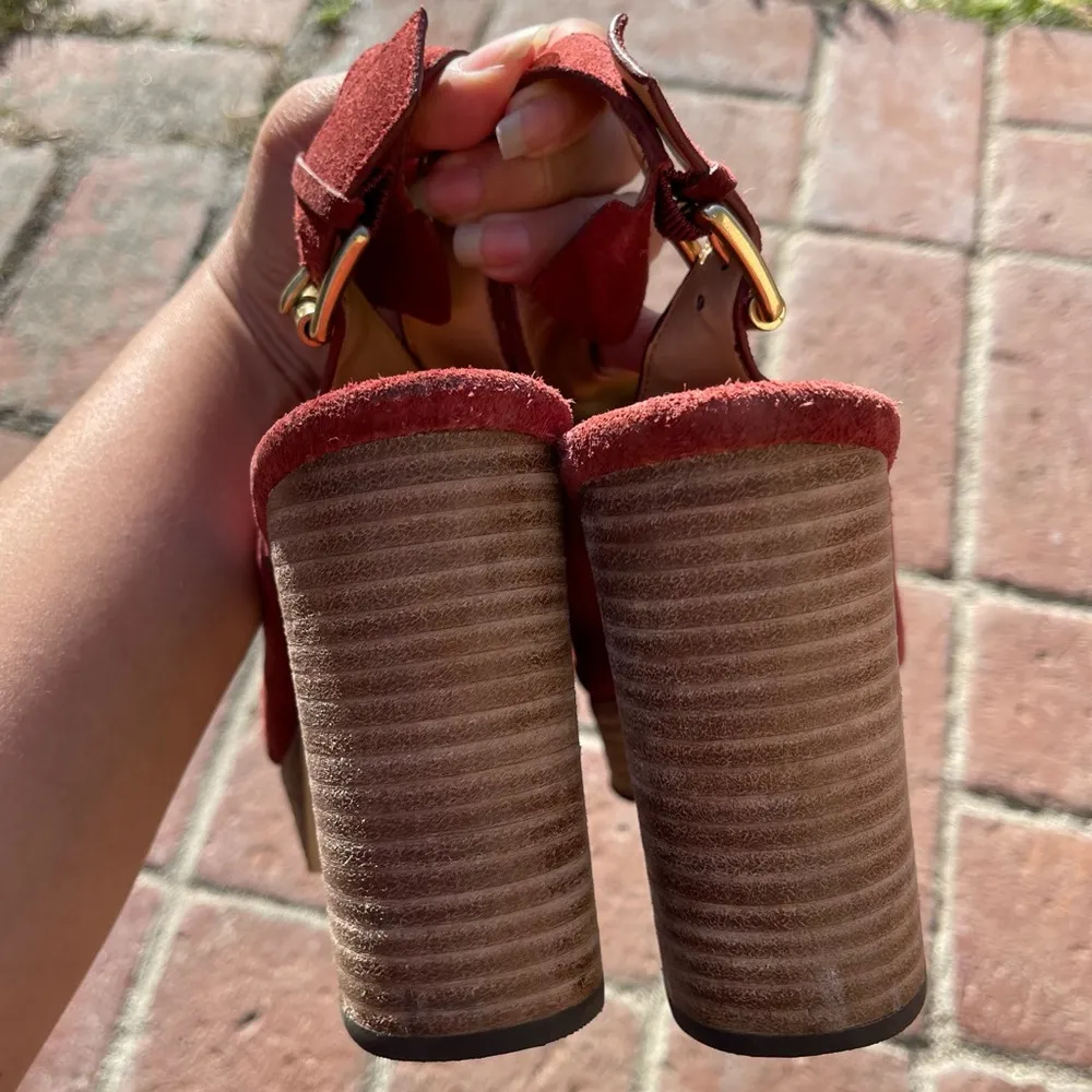 Michael Michael Kors Red Leather Suede Platform Sling Back Heels size 9 - Image 5