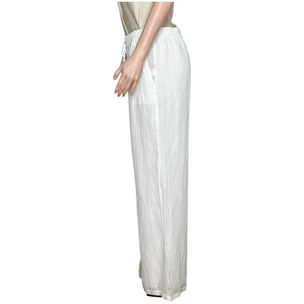 MONDAY SWIMWEAR Tahiti Wide Leg Linen Pants, White Crinkle, Large - Image 6