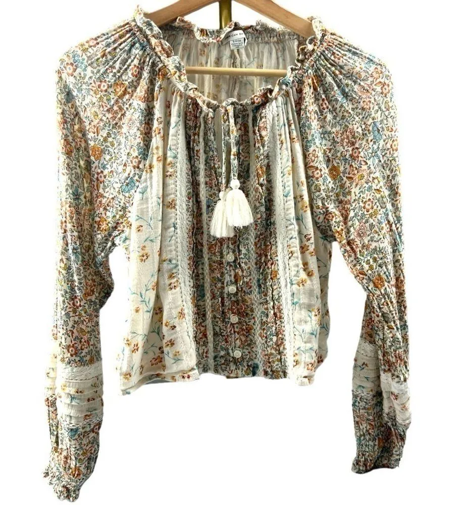 American Eagle Boho Peasant Crochet
Tassel Blouse size S - Image 2