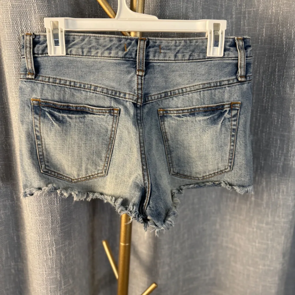 Free People Denim Shorts Button Fly Cut Off Distressed 61855-16515125 Size W 27 - Image 4