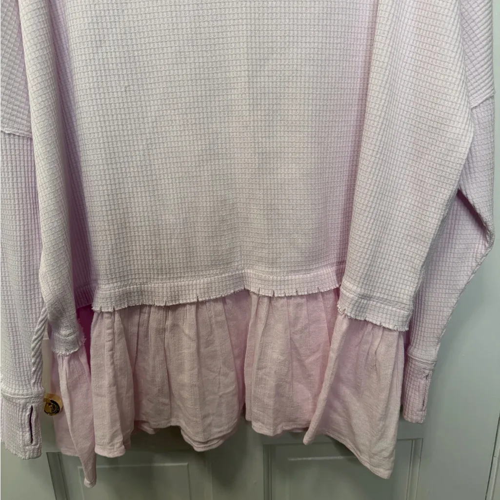 We The Free Free People Pink Waffle Knit Tiered Hem Oversized Top NWT Size Small - Image 2