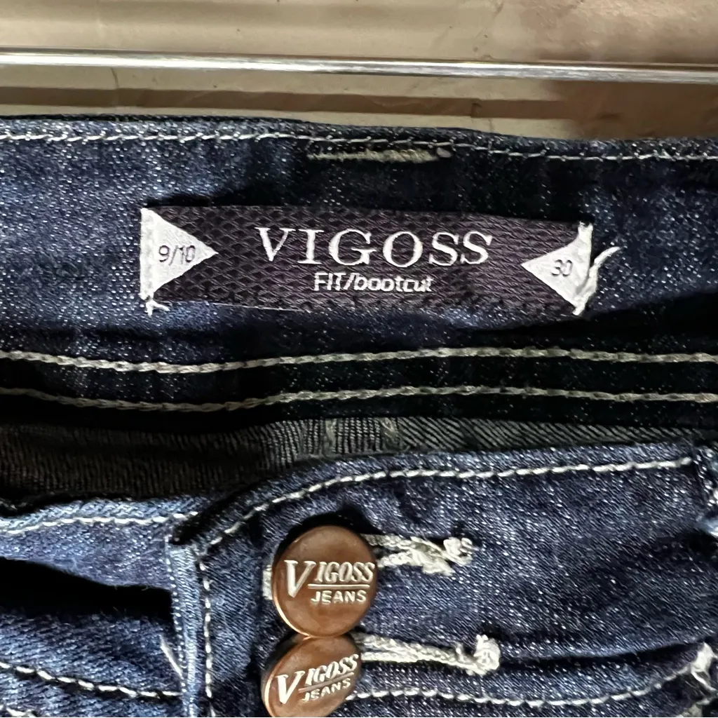 Vigoss Dark Wash Bootcut Thick Stitch Two Button Denim Jeans - Image 6