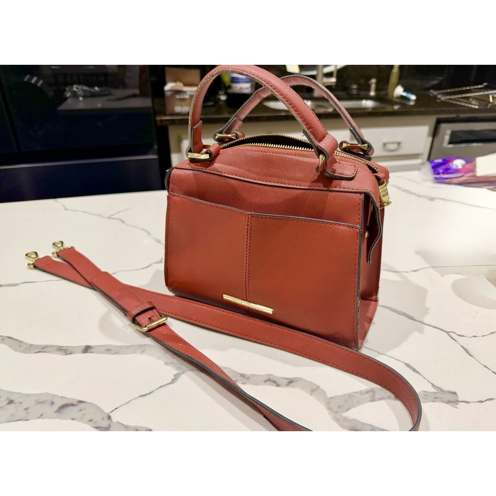 Steve Madden Small Faux Leather Breese Crossbody, Top Handles, Purse Handbag - Image 13