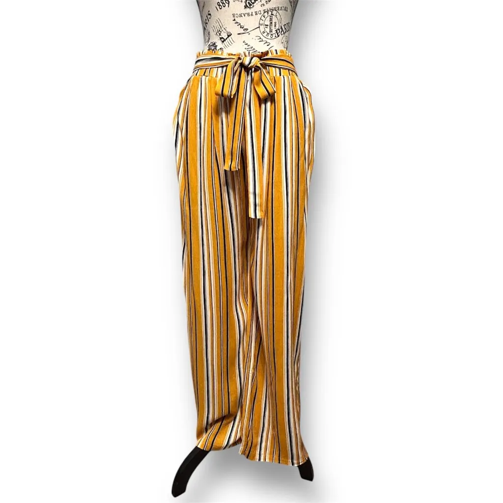 Anthropologie After Market Mustard Striped Wide Leg Pants Tie Waist Boho Resort - Image 3