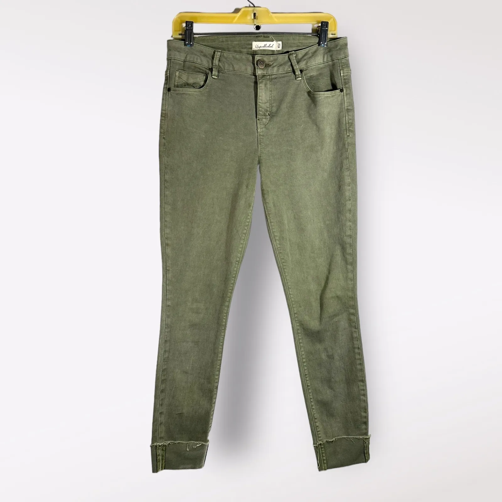 Unpublished Anthropologie Green Midrise Denim Straight Leg Jeans‎ Cuffed Hem 28 - Image 2