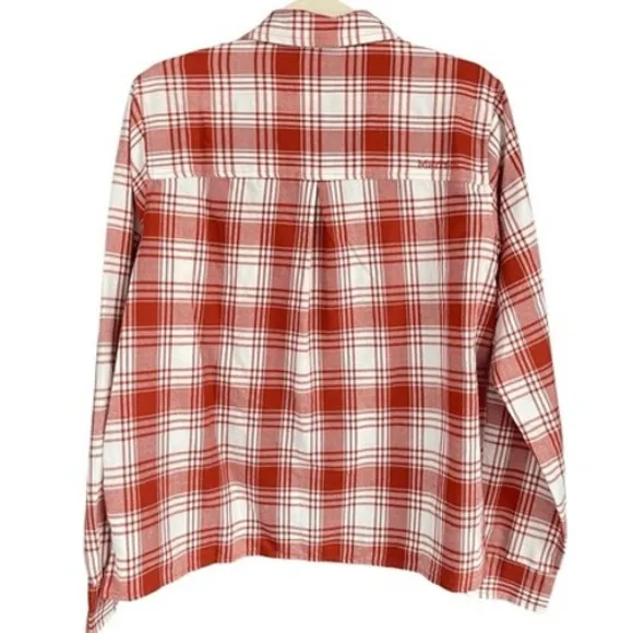 B6 Marmot Womens Flannel Shirt Medium Red Plaid Long Sleeve Button Up Casual Top - Image 6