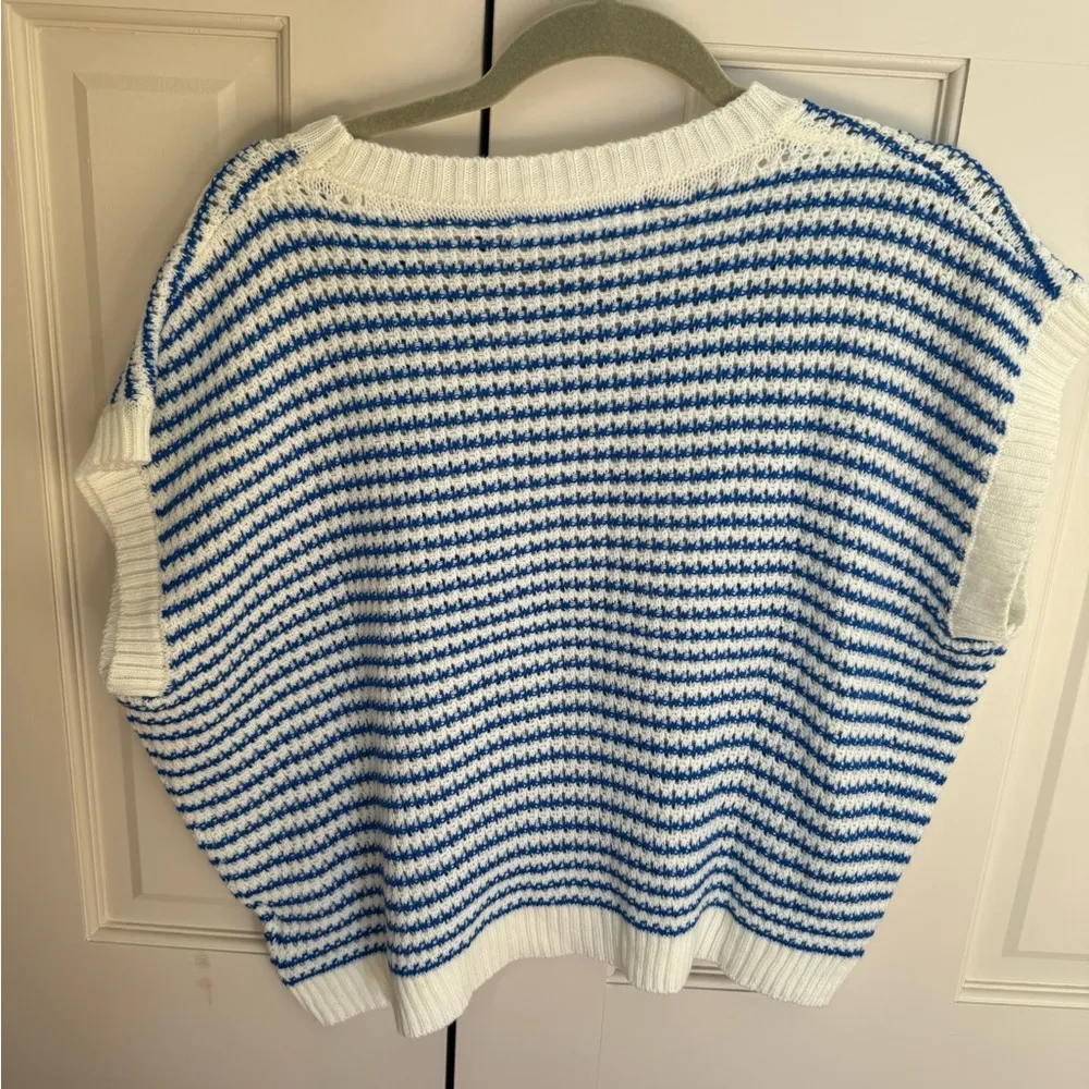 NWOT Knit Mix Short Sleeve Top Blue Size M - Image 2