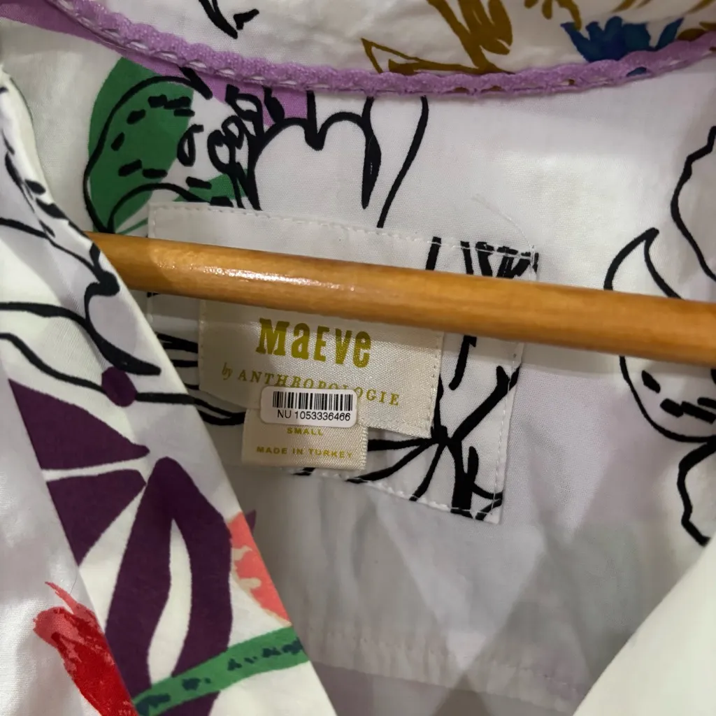 Anthropologie Maeve Wrap Shirt‎ Dress Multi Floral White Size small - Image 7