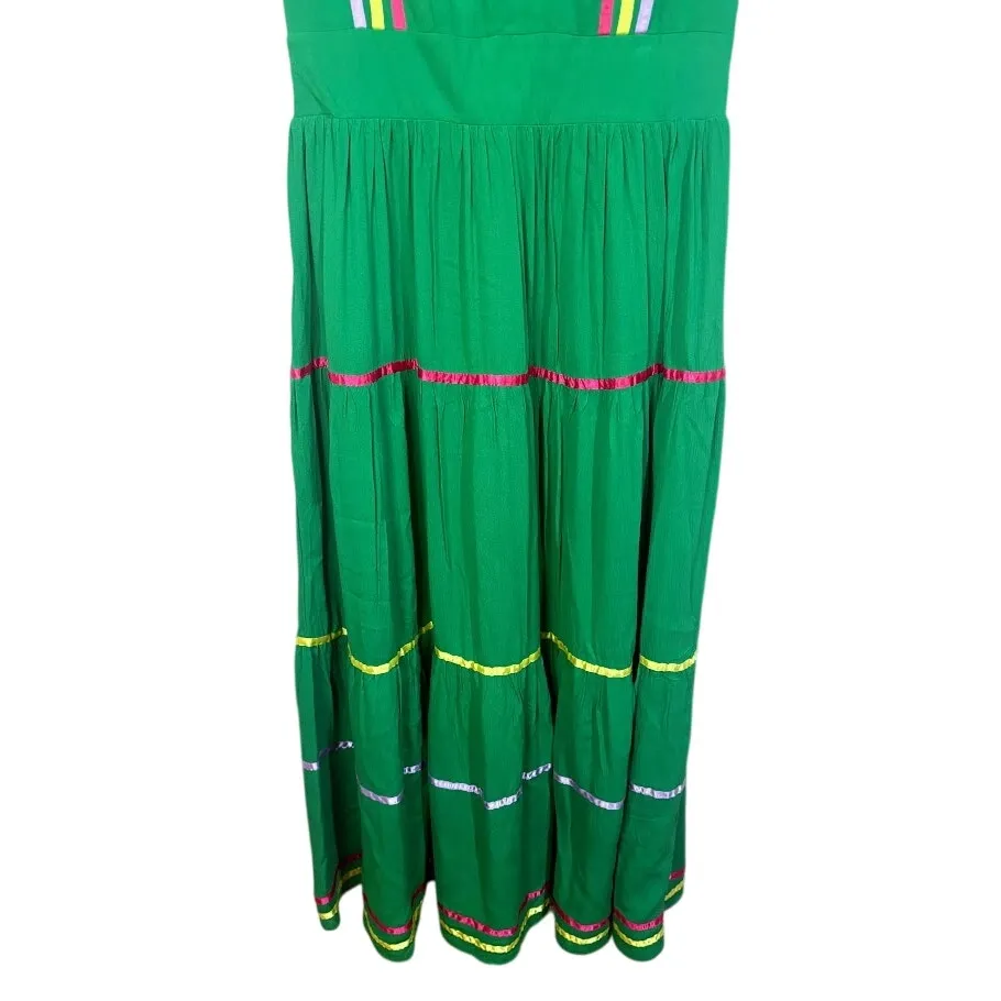Alexia Admor Green Summer Tiered Skirt Maxi Dress Ribbon Accent Size 10 - Image 2