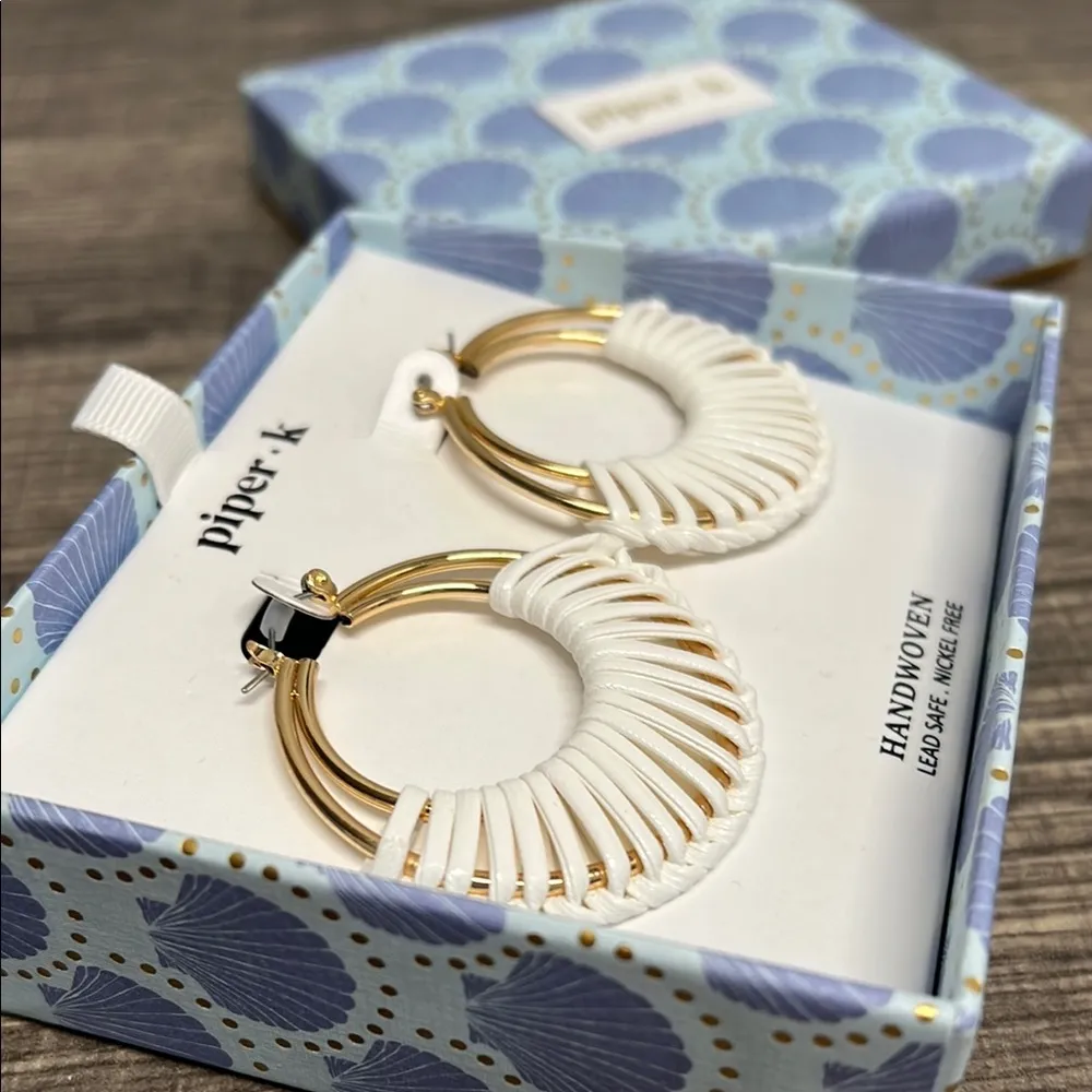 Piper Gold & White Handcrafted Hoop Earrings ✨ - Image 4