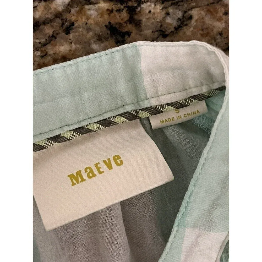 Anthropologie Maeve Mint Gingham Flutter Sleeve Top Women’s S Semi Sheer Peasant Green - Image 9