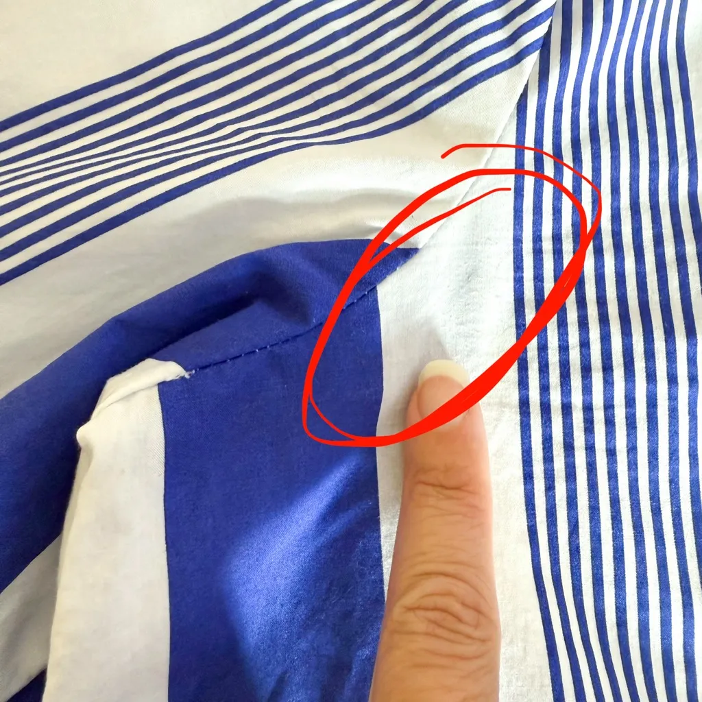 J Crew Indigo Blue White Stripe Poplin Cotton 5 Button Round Neck 3/4 Sleeve Top - Image 9