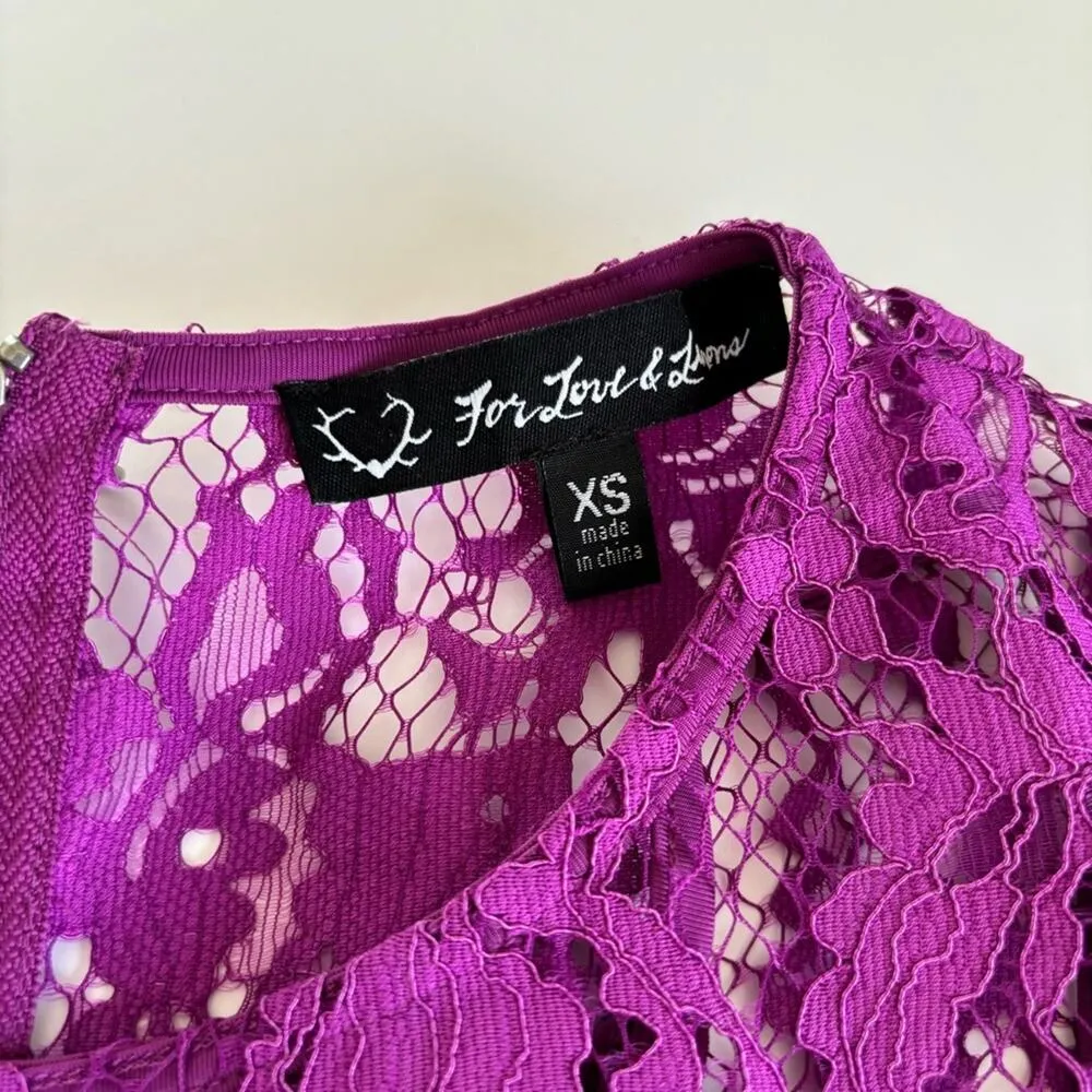 For Love & Lemons Maui Waui Lace Long Sleeve Mini Dress Purple Orchid XS - Image 3