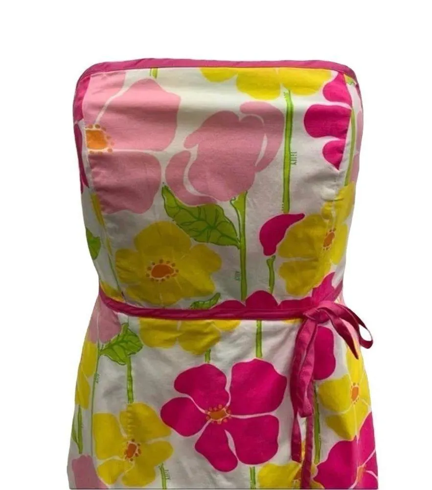 Lilly Pulitzer Vtg Floral Strapless Faux Wrap  Floral Dress - Image 2