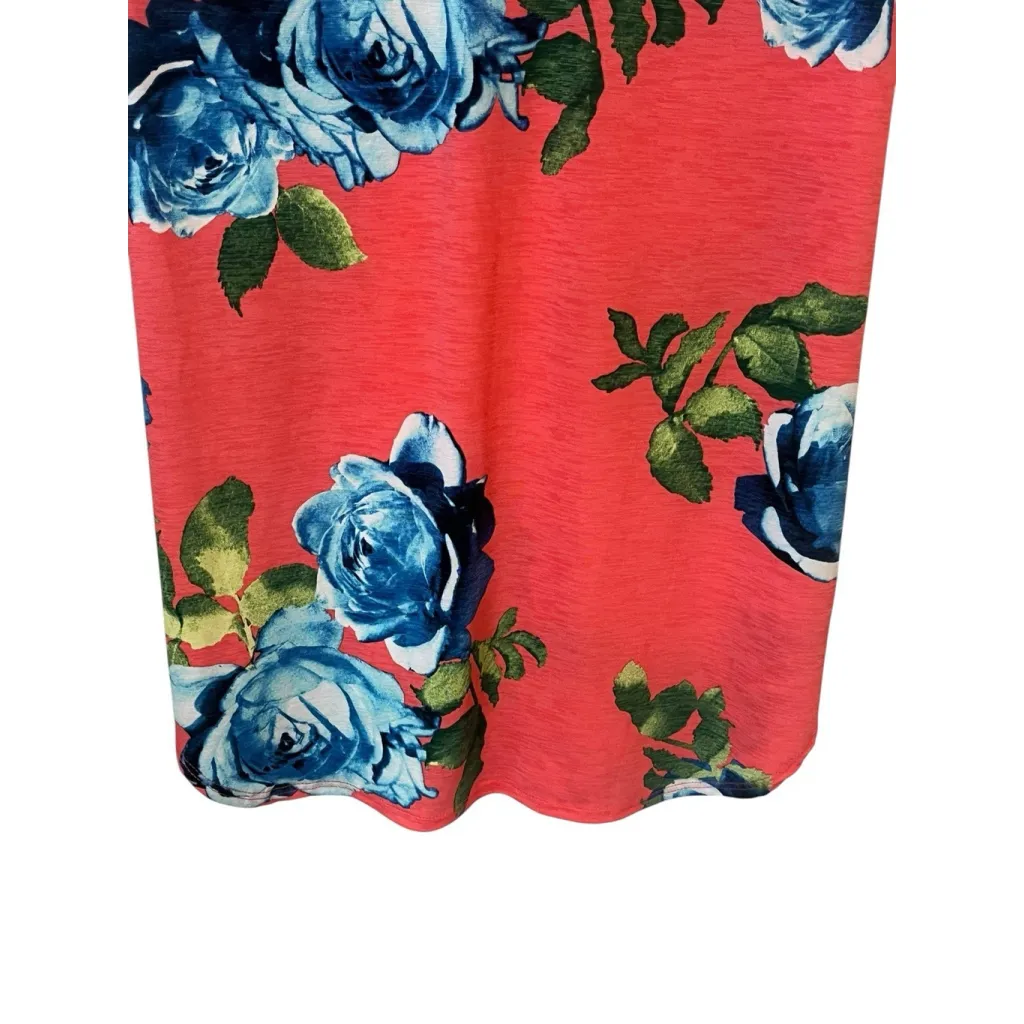 Lime & Chili Blouse Womens Medium Salmon Floral Print V Neck Short Sleeve Top Blue - Image 4