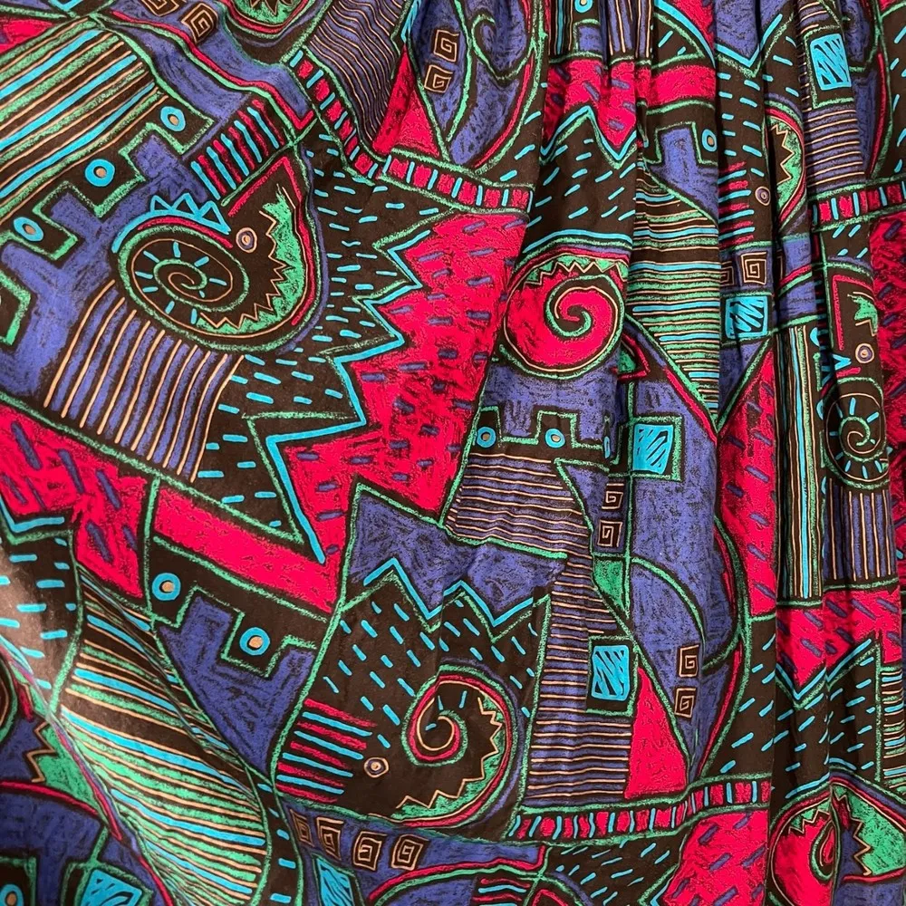 Tumbleweeds Vintage 80s USA Made Bright Bold Geometric Maxi Skirt Pockets XL Blue - Image 5