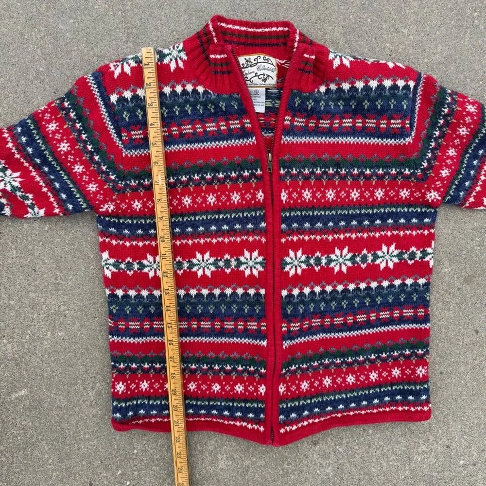 Y2K Heirloom Collectibles Fair Isle Nordic Ski Zip Cardigan Sweater Red Blue S - Image 9