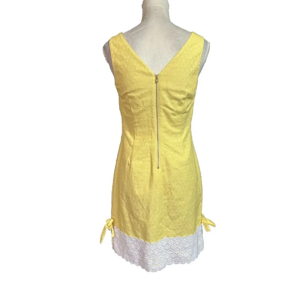 Lilly Pulitzer Fitch Shift Yellow Knee Length Sleeveless Dress Eyelet Textured 2 - Image 3