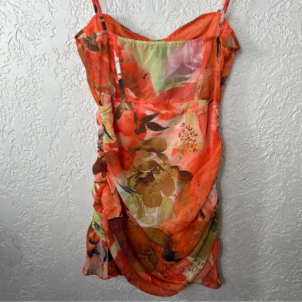 PRETTY LITTLE THING Orange Floral Print Corset Frill Hem Bodycon Dress NWTSize 6 - Image 11