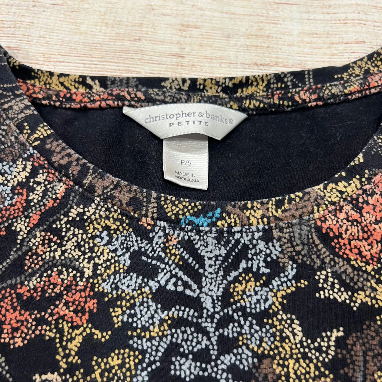 Christopher & Banks Petite Long Sleeve Tree Black Multi Colored Top Size PS - Image 2