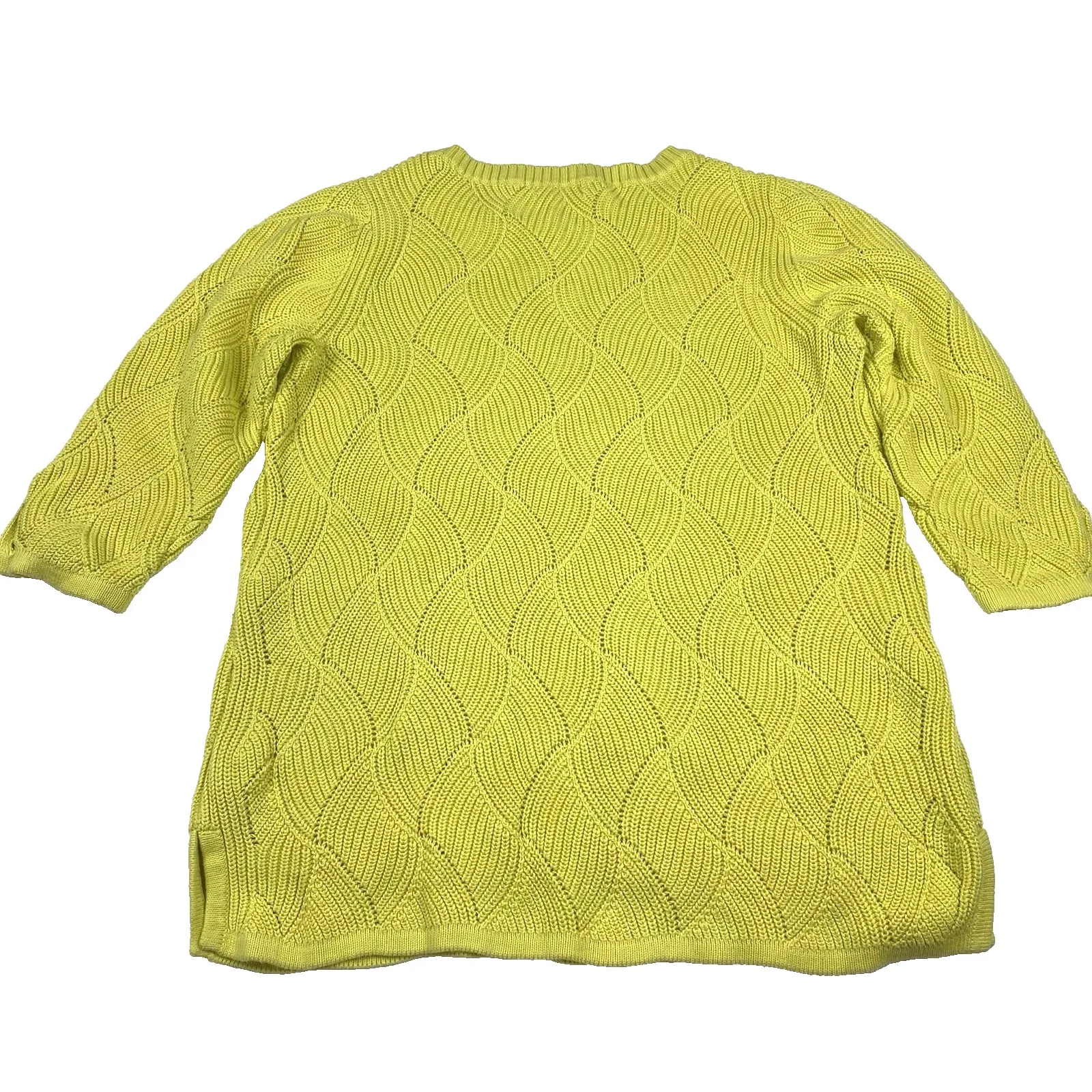 Charter Club‎ Size Medium Crewneck Sweater Neon Yellow Cotton Blend 3/4 Sleeve - Image 3