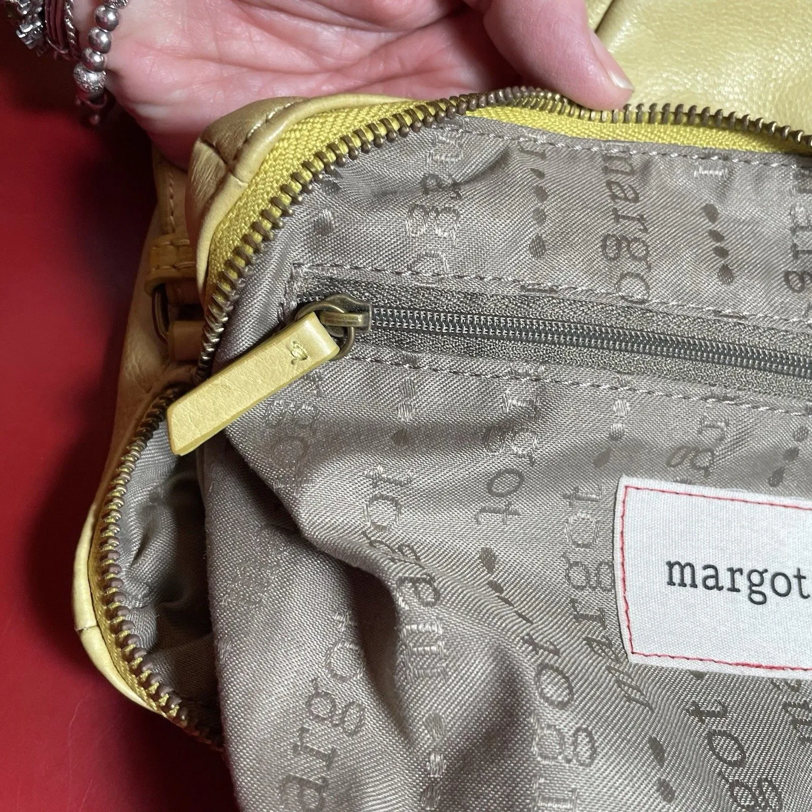 Margot New York Soft Pebbled Leather Small Crossbody Bag Mustard Yellow - Image 16