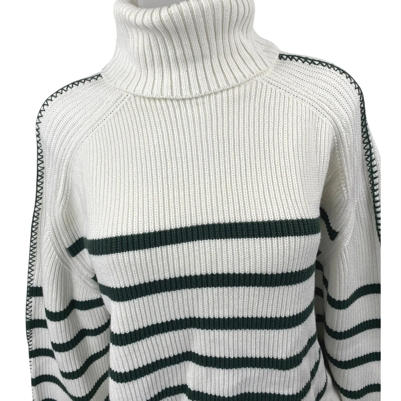 Hyacinth House White Black Striped Turtleneck Knit Long Sleeve Sweater Top Sz M Size M - Image 3