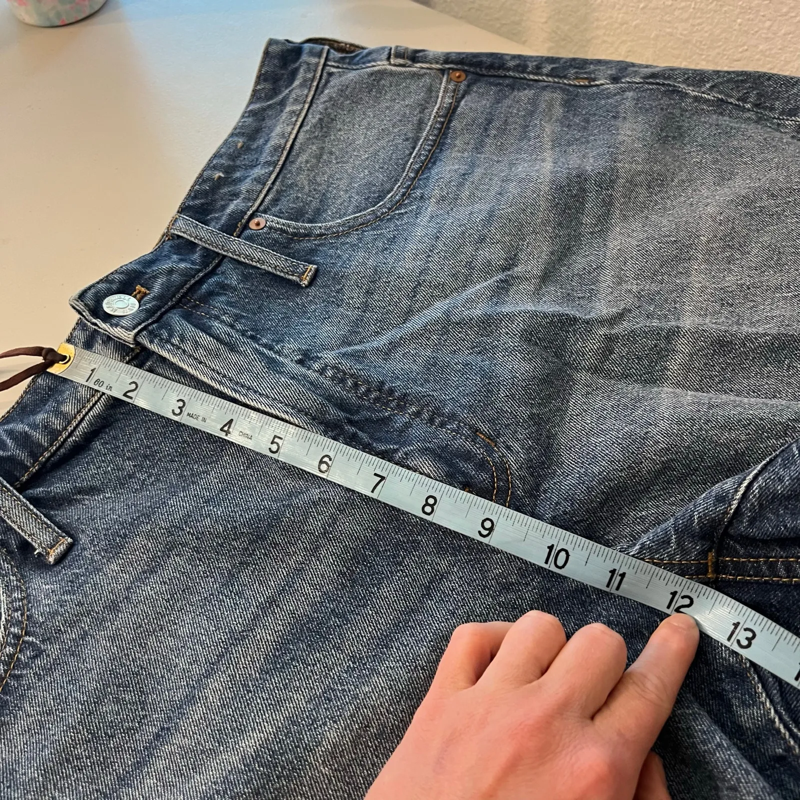 J. Crew Dark Wash Raw Hem Fold Over High Rise Denim Shorts Size 33 - Image 10