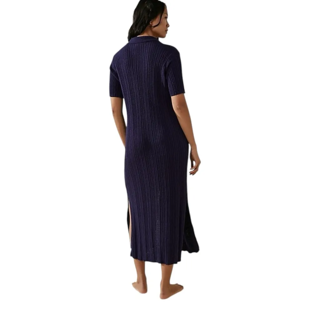 Free People Beach Riding Waves Sweater Midi Dress in Navy Blue - Image 3