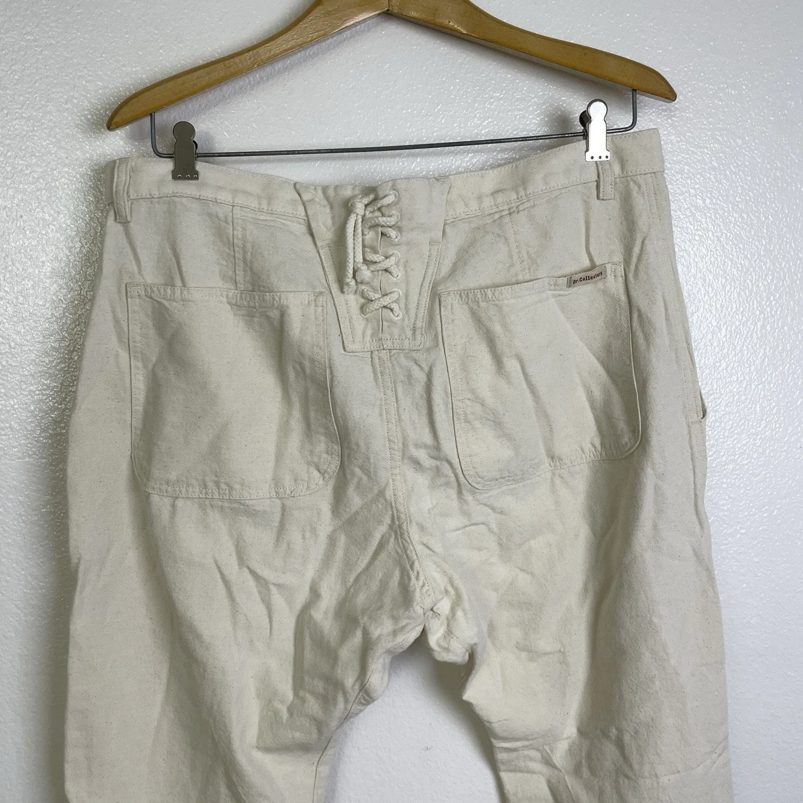Dr Collectors Pants Large Ivory Crop Lace Up Back Button Nautical Cotton 36x26 - Image 7