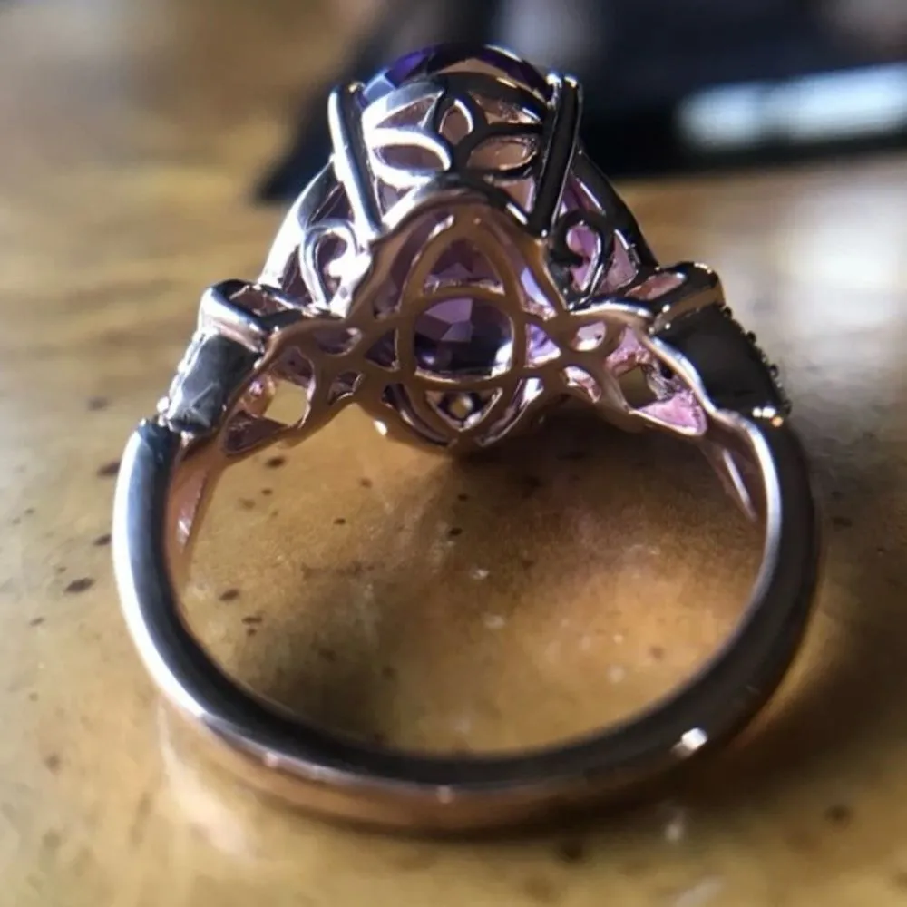 Natural African Amethyst Sterling Silver Cocktail Ring Size 9 Purple - Image 7