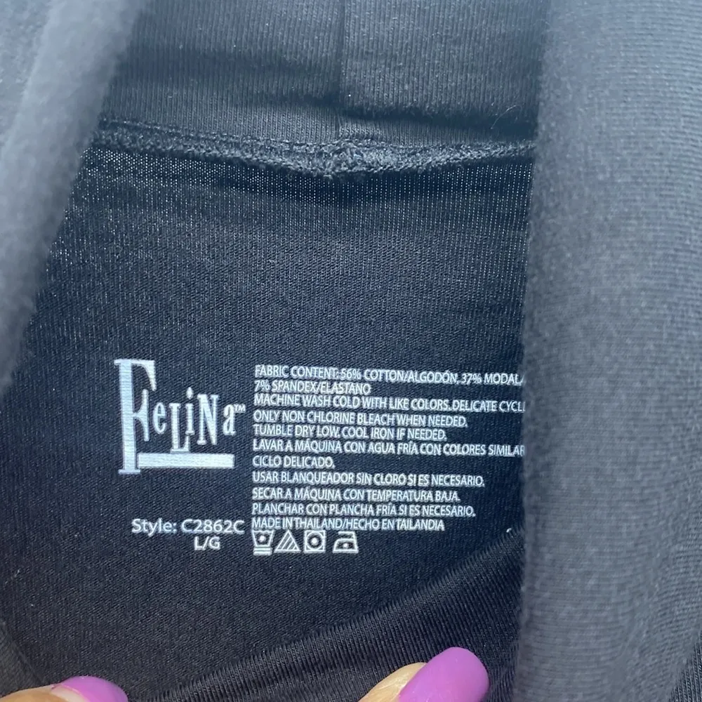 Felina black cotton blend turtleneck wardrobe basic classic chic cozy minimalist Size L - Image 3